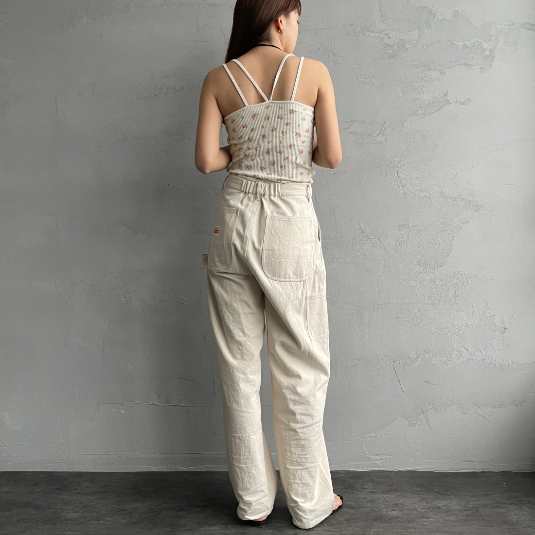 JE MORGAN [ジェイイーモーガン] ワッフル花柄キャミソール [JD764-29S] 34 NAT/RED &&モデル身長：165cm 着用サイズ：F&&