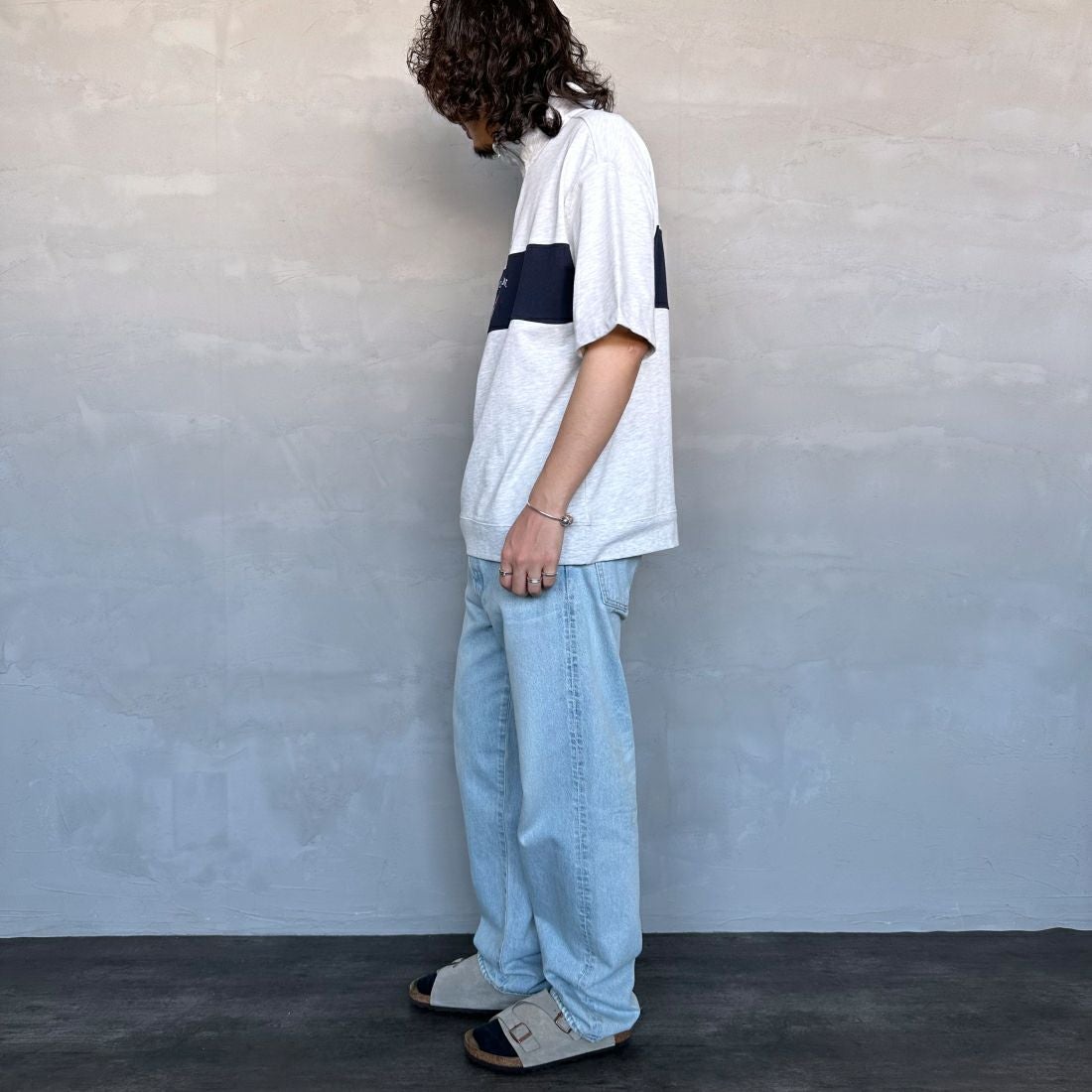 U.S.POLO ASSN. [ユーエスポロアッスン] 別注 ハーフジップ ショートスリーブTシャツ [PLM42217IN-JF] Aｸﾞﾚｰ &&モデル身長：173cm 着用サイズ：M&&