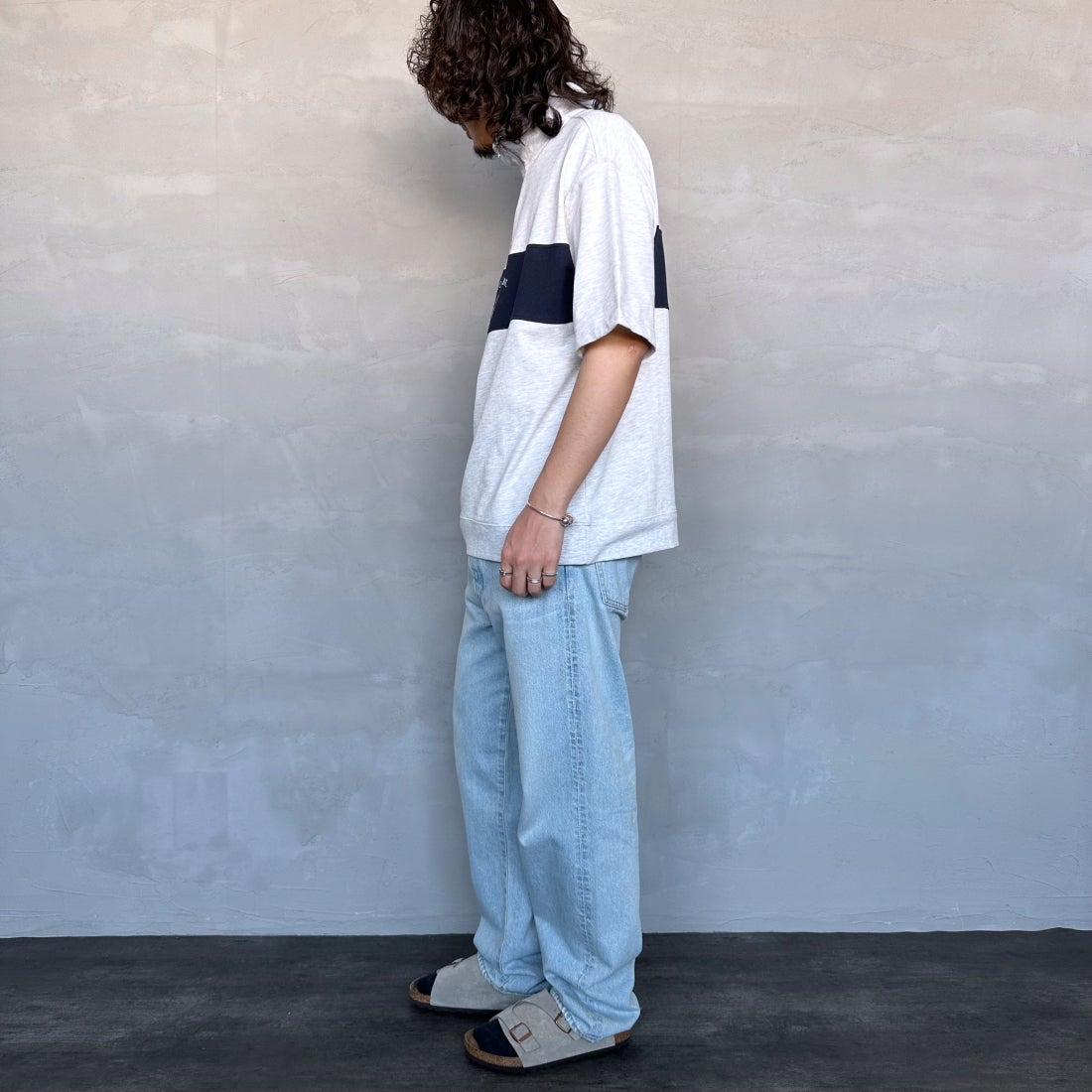 U.S.POLO ASSN. [ユーエスポロアッスン] 別注 ハーフジップ ショートスリーブTシャツ [PLM42217IN-JF] Aｸﾞﾚｰ &&モデル身長：173cm 着用サイズ：M&&