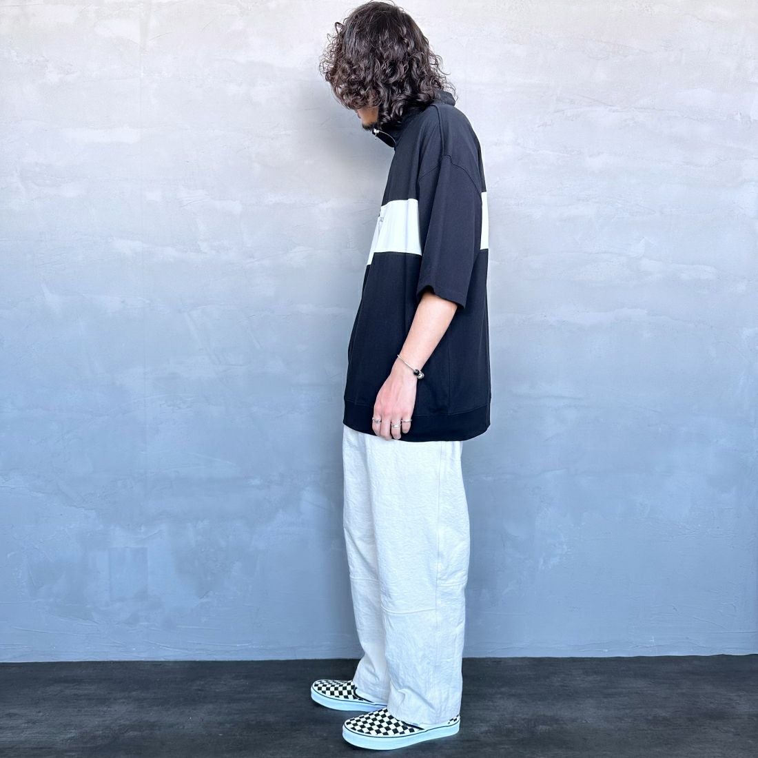 U.S.POLO ASSN. [ユーエスポロアッスン] 別注 ハーフジップ ショートスリーブTシャツ [PLM42217IN-JF] ﾌﾞﾗｯｸ &&モデル身長：173cm 着用サイズ：XL&&