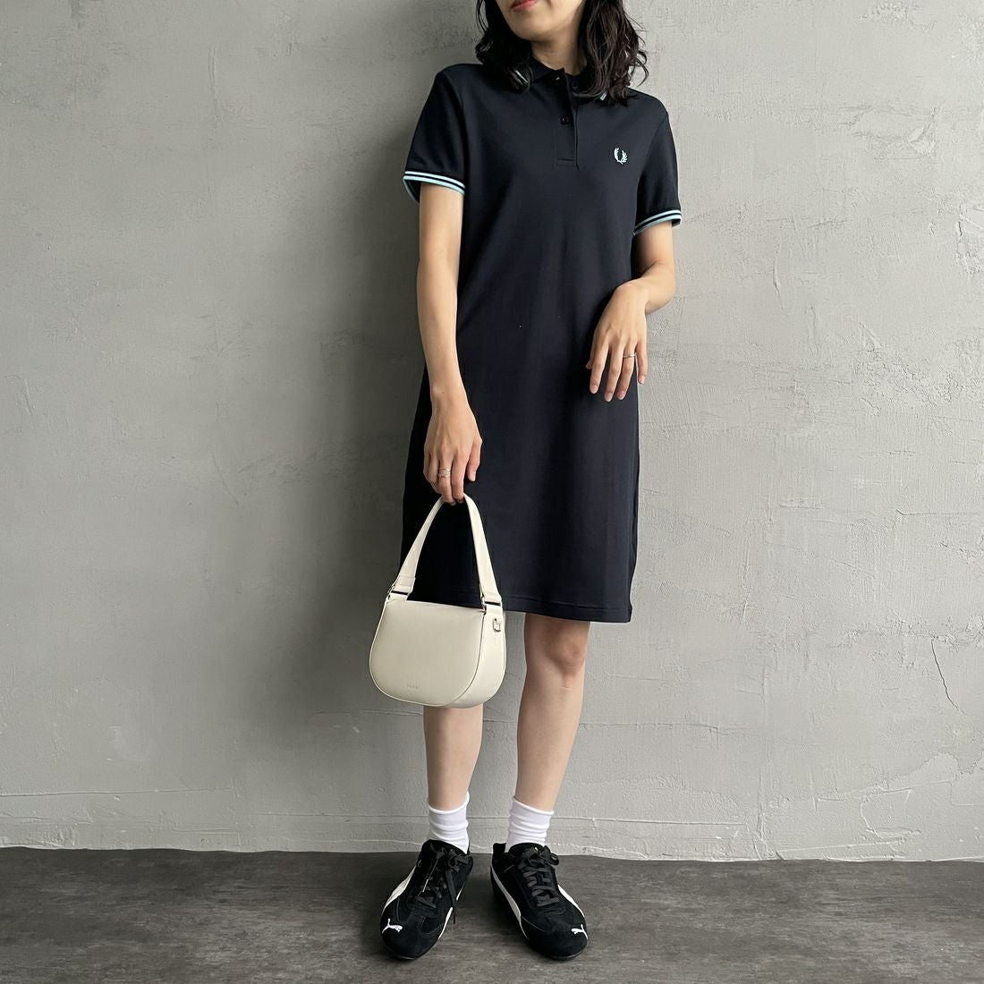 FRED PERRY [フレッドペリー] ツインティップドドレス [D3600] Y60 NAVY/M &&モデル身長：160cm 着用サイズ：10&&
