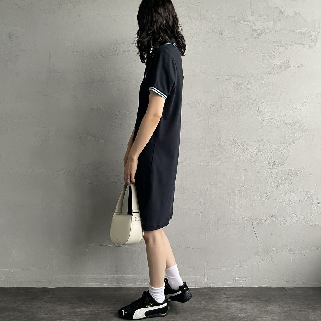 FRED PERRY [フレッドペリー] ツインティップドドレス [D3600] Y60 NAVY/M &&モデル身長：160cm 着用サイズ：10&&