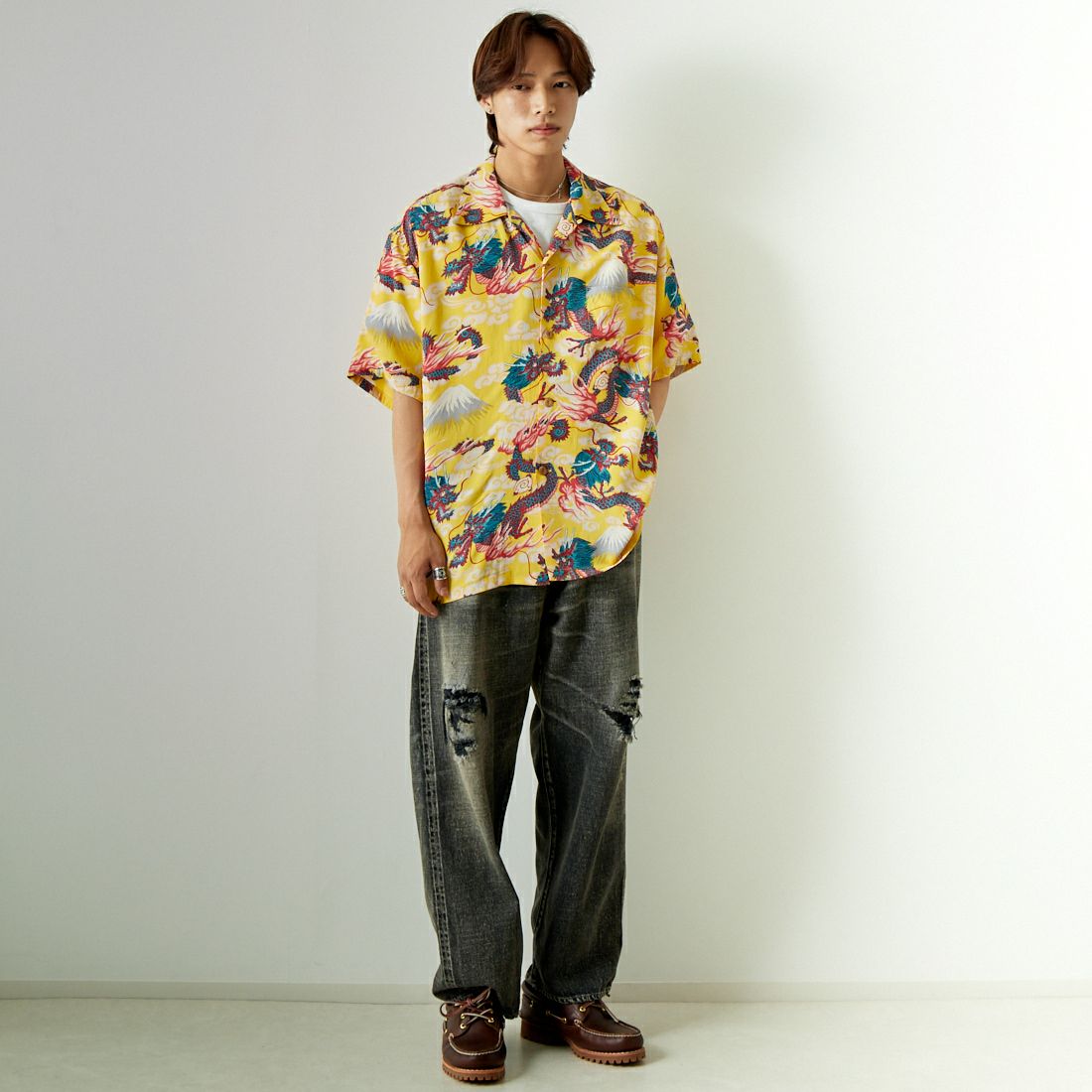 SUN SURF [サンサーフ] レーヨンハワイアンシャツ [SS39227] 155 YELLOW &&モデル身長：179cm 着用サイズ：XL&&