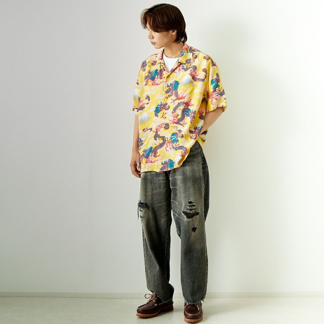 SUN SURF [サンサーフ] レーヨンハワイアンシャツ [SS39227] 155 YELLOW &&モデル身長：179cm 着用サイズ：XL&&