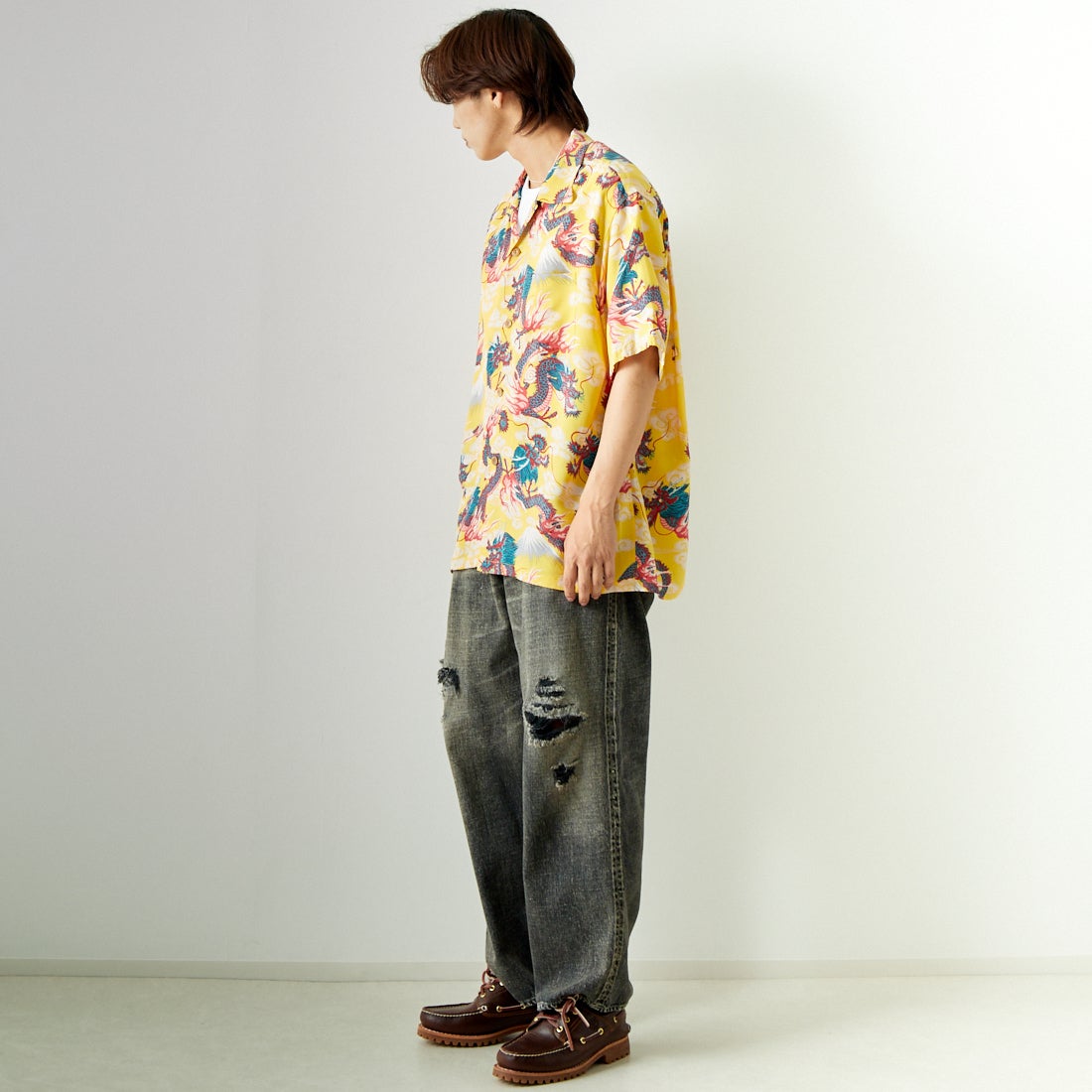 SUN SURF [サンサーフ] レーヨンハワイアンシャツ [SS39227] 155 YELLOW &&モデル身長：179cm 着用サイズ：XL&&