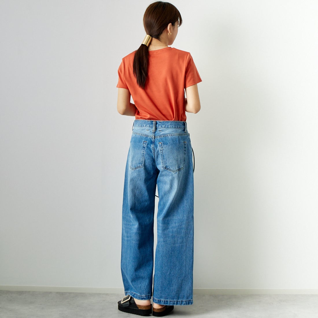 CLOCHE [クロシェ] クルーネックコンパクトTシャツ [41285759] ｵﾚﾝｼﾞ &&モデル身長：167cm 着用サイズ：2&&