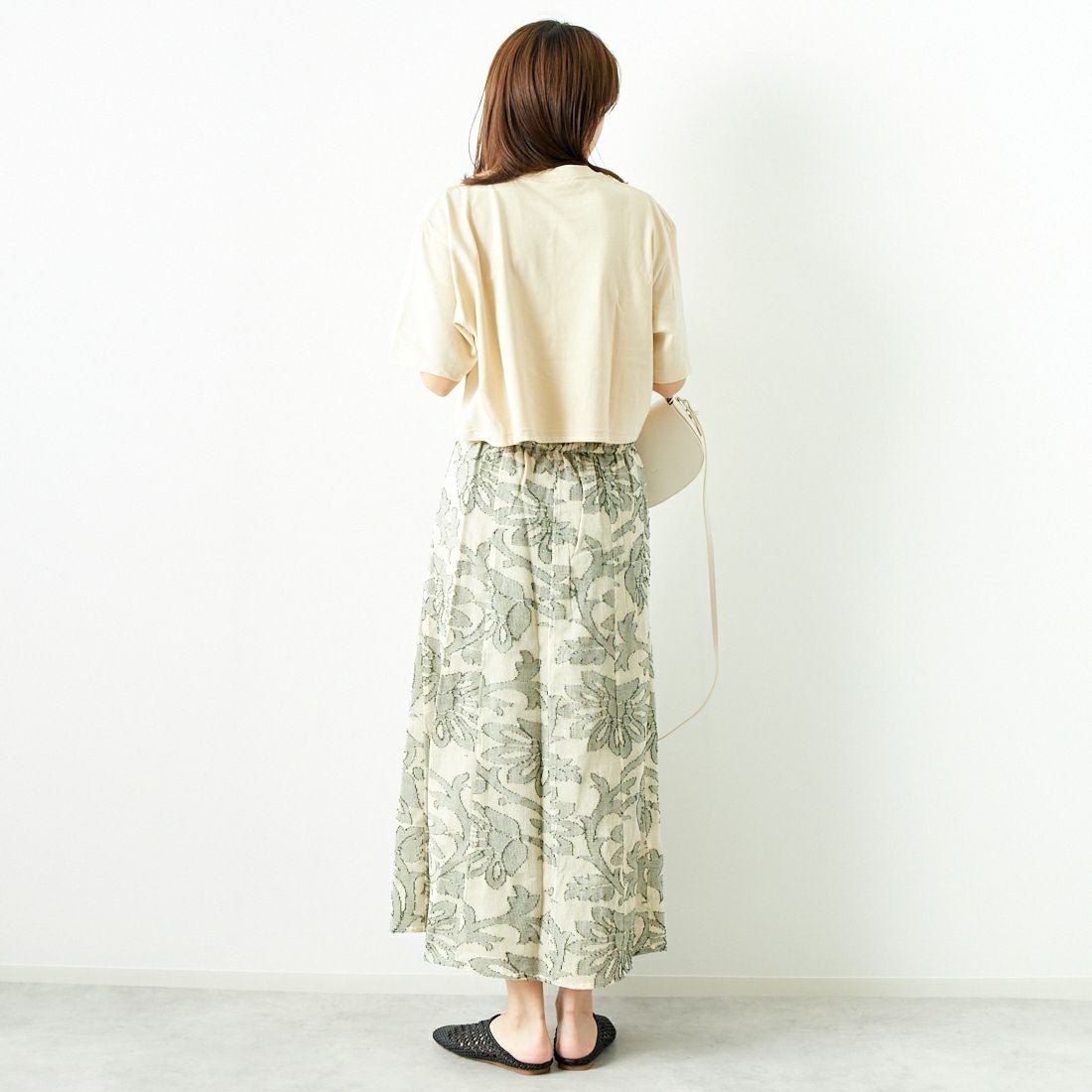 Jeans Factory Clothes [ジーンズファクトリークローズ] ネットカットジャガードフレアスカート [24771-PF] GREEN &&モデル身長：167cm 着用サイズ：F&&