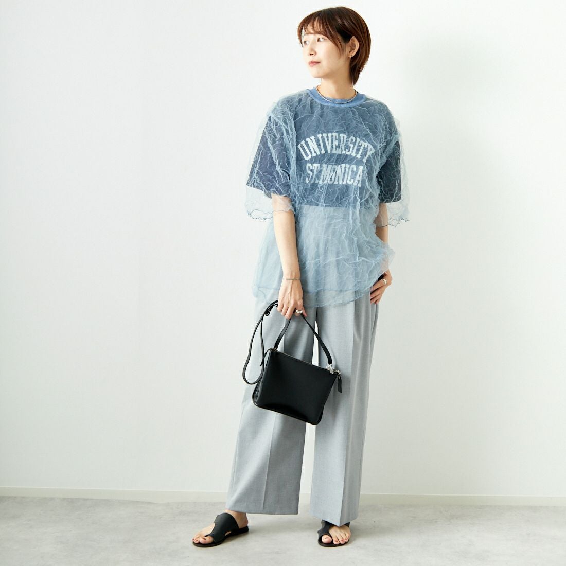 CHIGNON [シニヨン] チュールワッシャーTシャツ [9243-603LA] BLUE &&モデル身長：167cm 着用サイズ：F&&