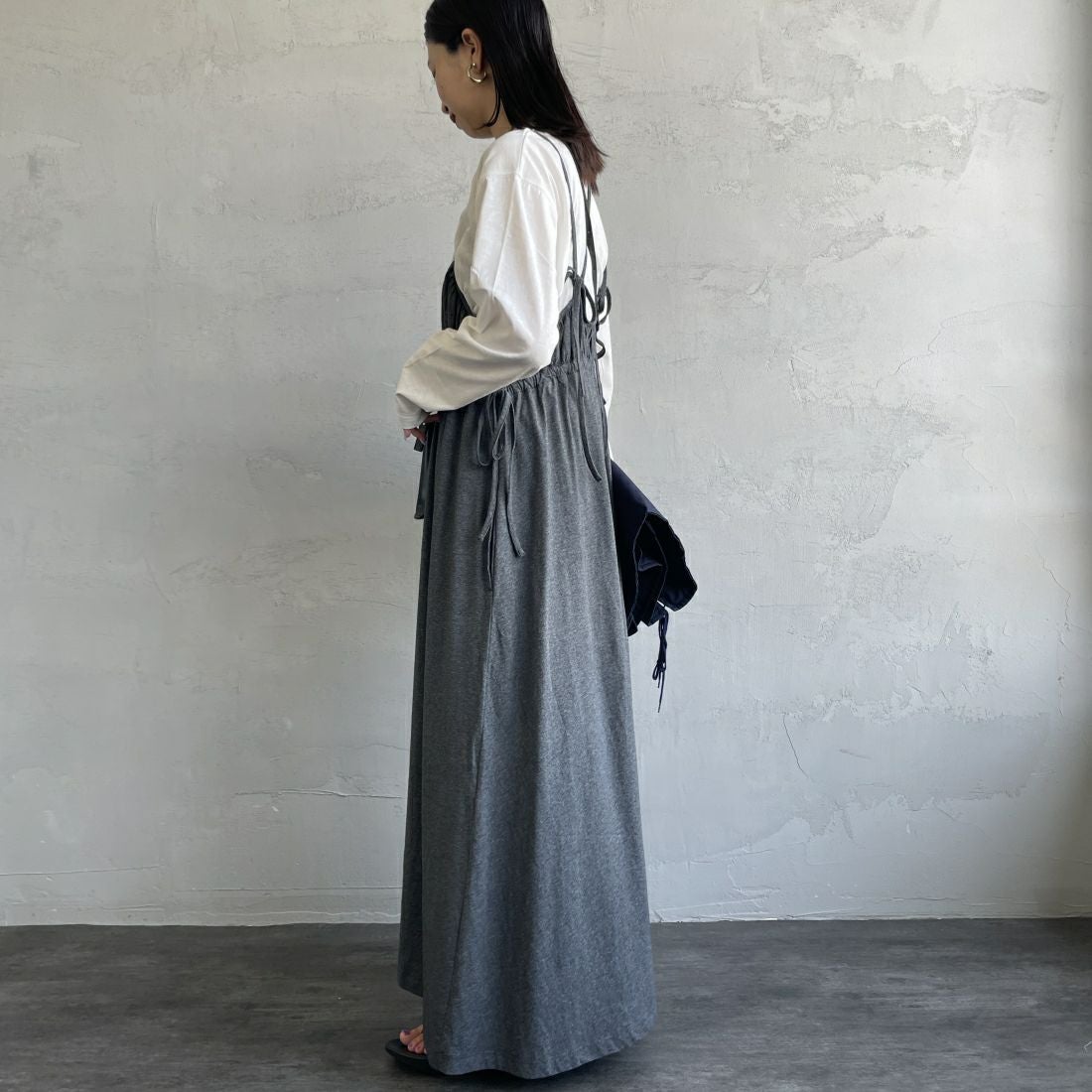 By/m [バイエム] マルチWAY ギャザーキャミカットワンピース [24122007] 07 GRAY &&モデル身長：163cm 着用サイズ：F&&