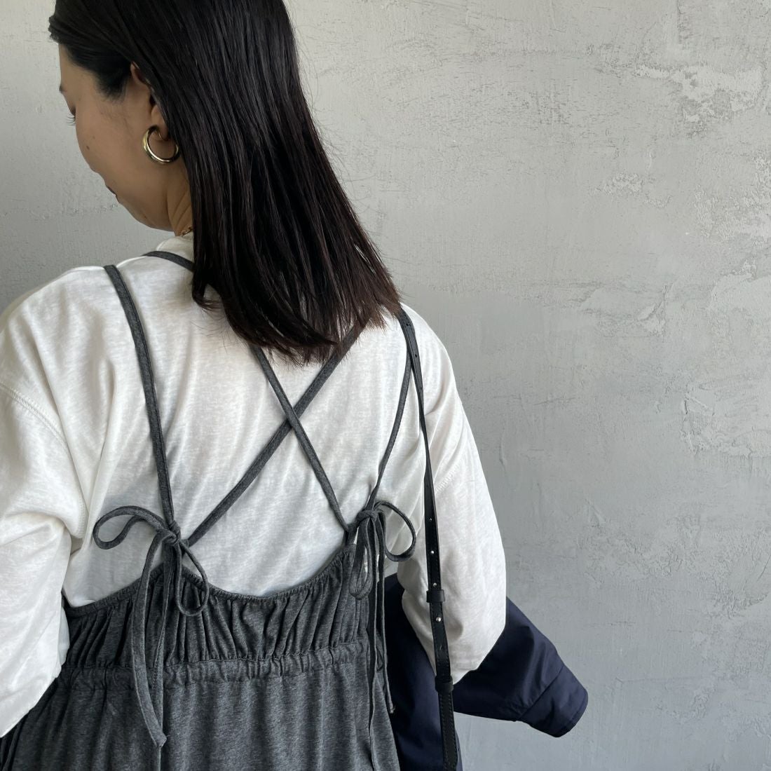 By/m [バイエム] マルチWAY ギャザーキャミカットワンピース [24122007] 07 GRAY &&モデル身長：163cm 着用サイズ：F&&