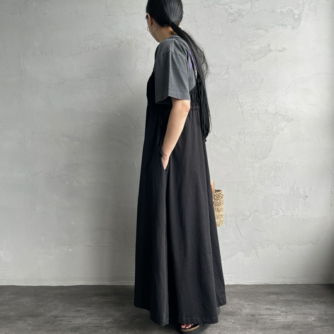 By/m [バイエム] マルチWAY ギャザーキャミカットワンピース [24122007] 09 BLACK &&モデル身長：156cm 着用サイズ：F&&