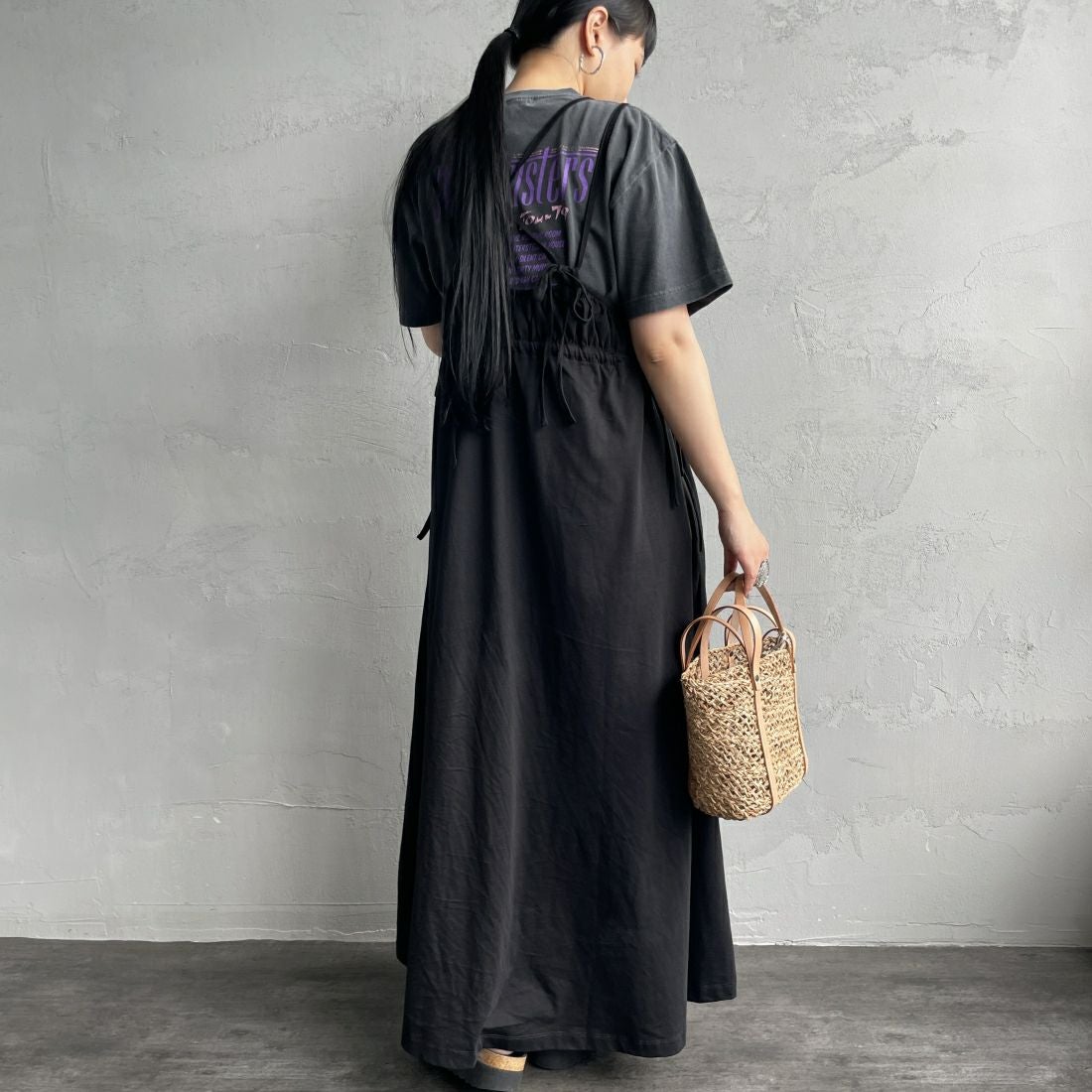 By/m [バイエム] マルチWAY ギャザーキャミカットワンピース [24122007] 09 BLACK &&モデル身長：156cm 着用サイズ：F&&