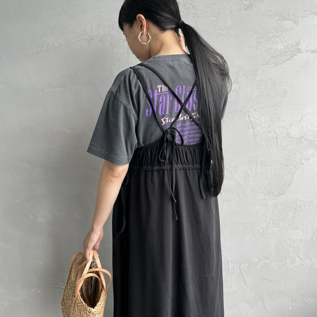 By/m [バイエム] マルチWAY ギャザーキャミカットワンピース [24122007] 09 BLACK &&モデル身長：156cm 着用サイズ：F&&