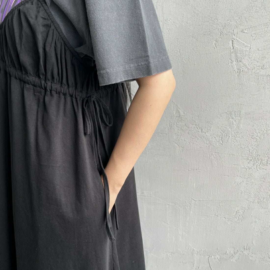 By/m [バイエム] マルチWAY ギャザーキャミカットワンピース [24122007] 09 BLACK &&モデル身長：156cm 着用サイズ：F&&