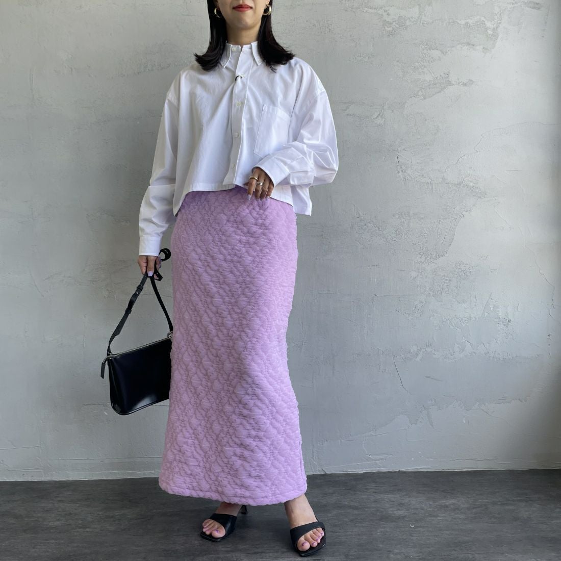 By/m [バイエム] ふくれジャガード ナローロングスカート [24122014] 45 LAVENDE &&モデル身長：163cm 着用サイズ：F&&