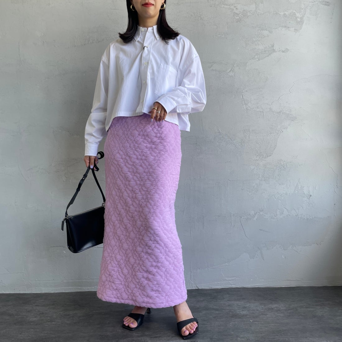 By/m [バイエム] ふくれジャガード ナローロングスカート [24122014] 45 LAVENDE &&モデル身長：163cm 着用サイズ：F&&