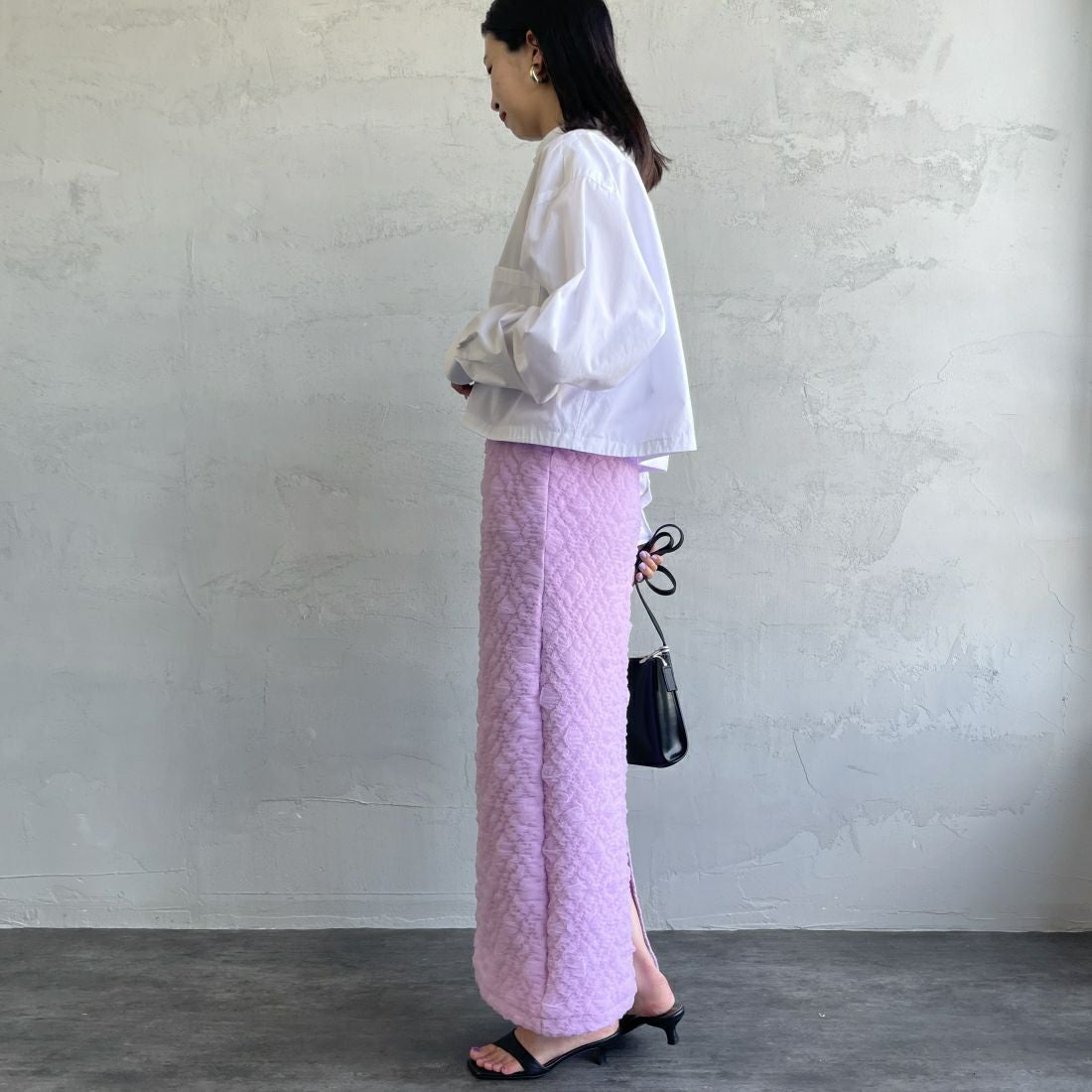 By/m [バイエム] ふくれジャガード ナローロングスカート [24122014] 45 LAVENDE &&モデル身長：163cm 着用サイズ：F&&