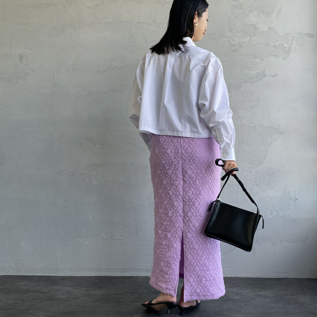 By/m [バイエム] ふくれジャガード ナローロングスカート [24122014] 45 LAVENDE &&モデル身長：163cm 着用サイズ：F&&