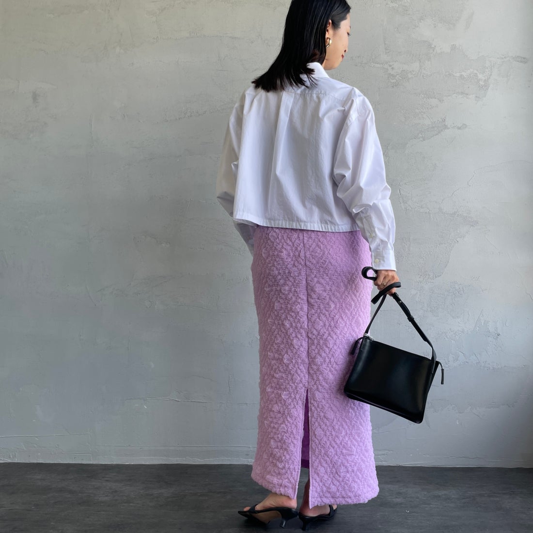 By/m [バイエム] ふくれジャガード ナローロングスカート [24122014] 45 LAVENDE &&モデル身長：163cm 着用サイズ：F&&