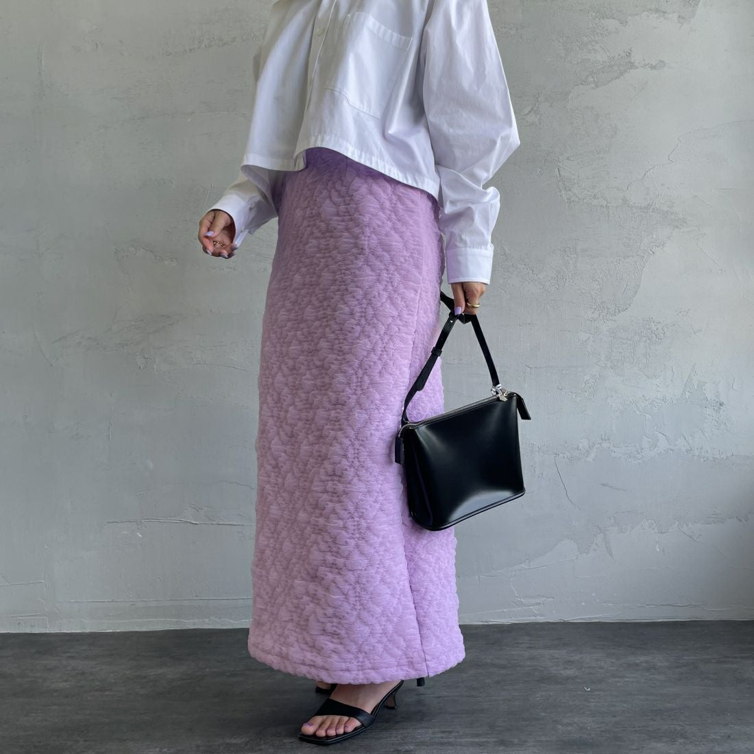 By/m [バイエム] ふくれジャガード ナローロングスカート [24122014] 45 LAVENDE &&モデル身長：163cm 着用サイズ：F&&