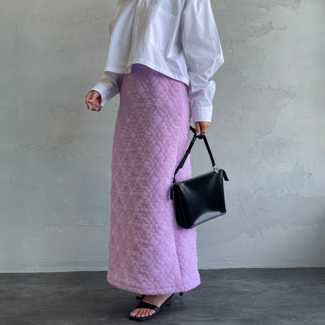 By/m [バイエム] ふくれジャガード ナローロングスカート [24122014] 45 LAVENDE &&モデル身長：163cm 着用サイズ：F&&