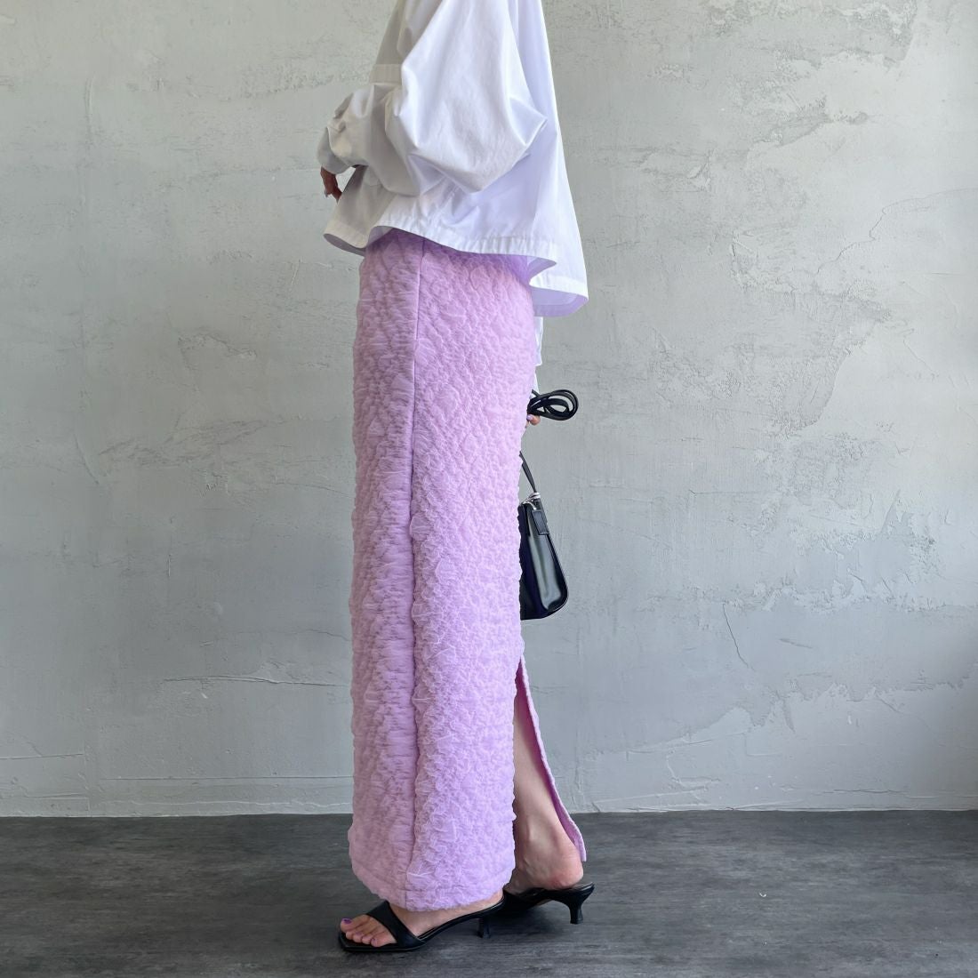 By/m [バイエム] ふくれジャガード ナローロングスカート [24122014] 45 LAVENDE &&モデル身長：163cm 着用サイズ：F&&