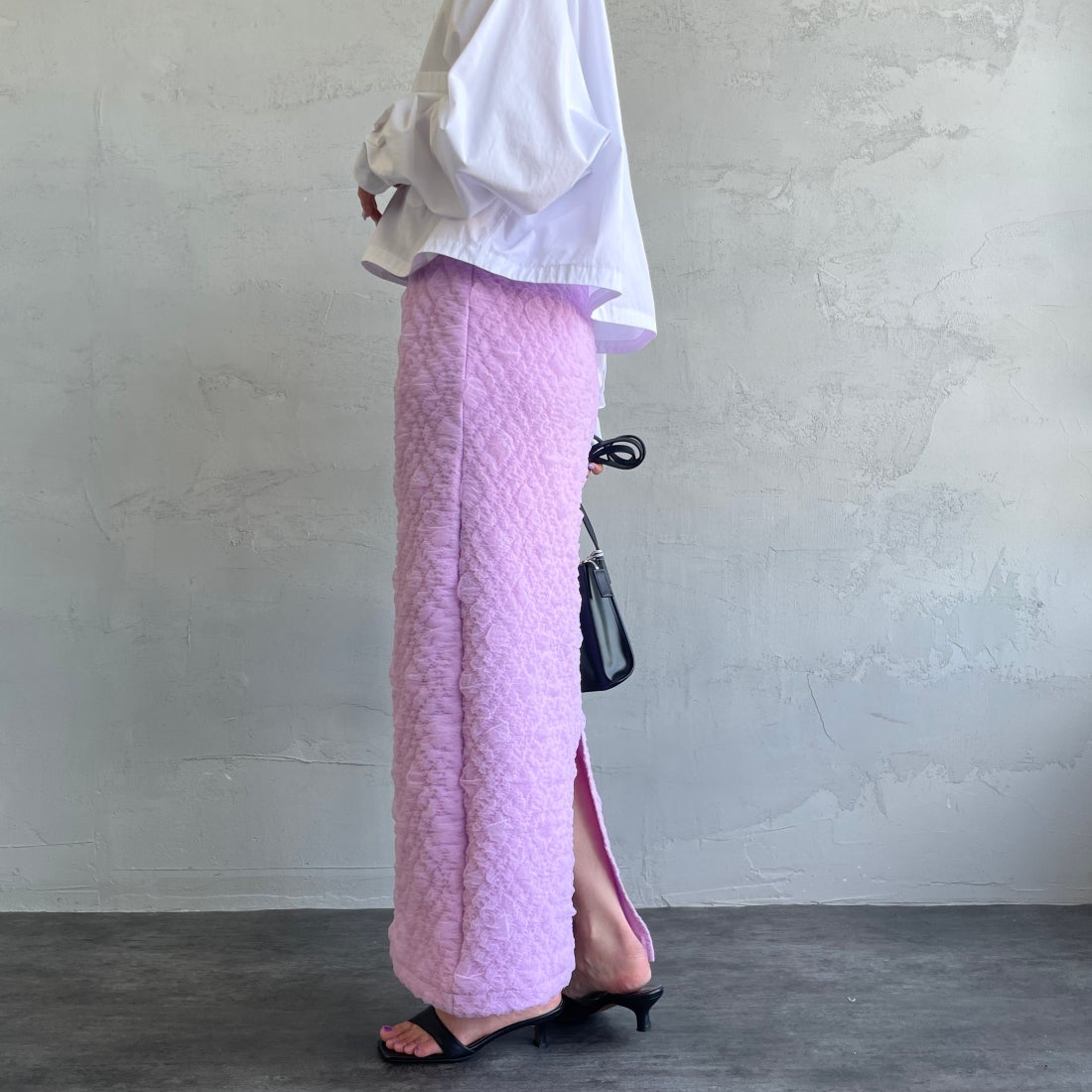 By/m [バイエム] ふくれジャガード ナローロングスカート [24122014] 45 LAVENDE &&モデル身長：163cm 着用サイズ：F&&