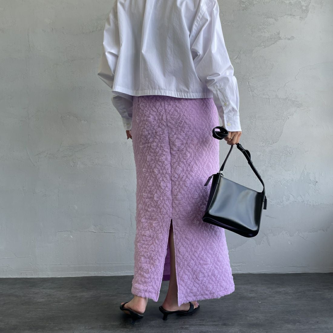 By/m [バイエム] ふくれジャガード ナローロングスカート [24122014] 45 LAVENDE &&モデル身長：163cm 着用サイズ：F&&