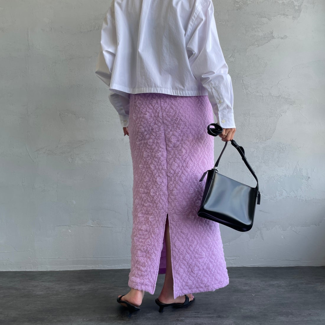 By/m [バイエム] ふくれジャガード ナローロングスカート [24122014] 45 LAVENDE &&モデル身長：163cm 着用サイズ：F&&