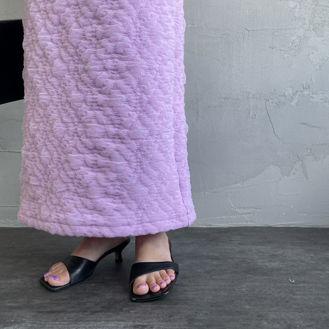 By/m [バイエム] ふくれジャガード ナローロングスカート [24122014] 45 LAVENDE &&モデル身長：163cm 着用サイズ：F&&