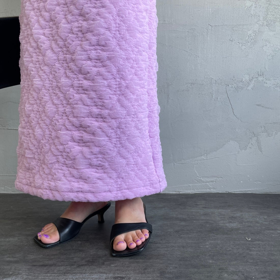 By/m [バイエム] ふくれジャガード ナローロングスカート [24122014] 45 LAVENDE &&モデル身長：163cm 着用サイズ：F&&