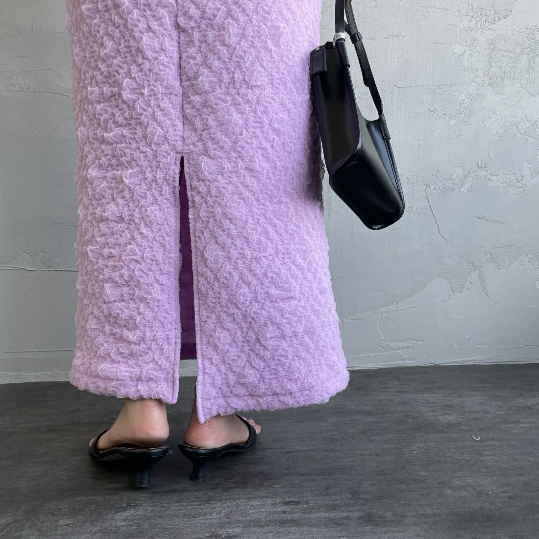 By/m [バイエム] ふくれジャガード ナローロングスカート [24122014] 45 LAVENDE &&モデル身長：163cm 着用サイズ：F&&