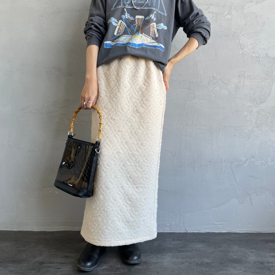 By/m [バイエム] ふくれジャガード ナローロングスカート [24122014] 02 OFF &&モデル身長：160cm 着用サイズ：F&&