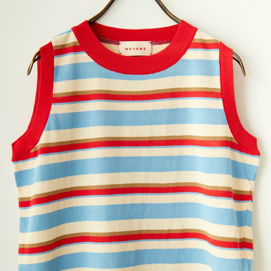 MEYAME [メヤメ] ボーダーコットンニットスリーブレスTシャツ [MEY-1861] RED