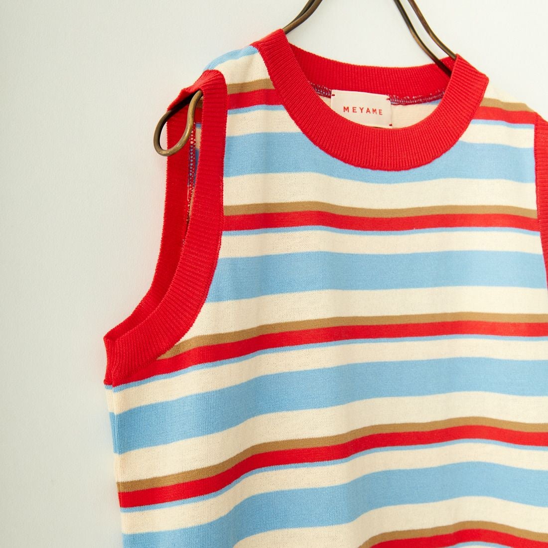 MEYAME [メヤメ] ボーダーコットンニットスリーブレスTシャツ [MEY-1861] RED