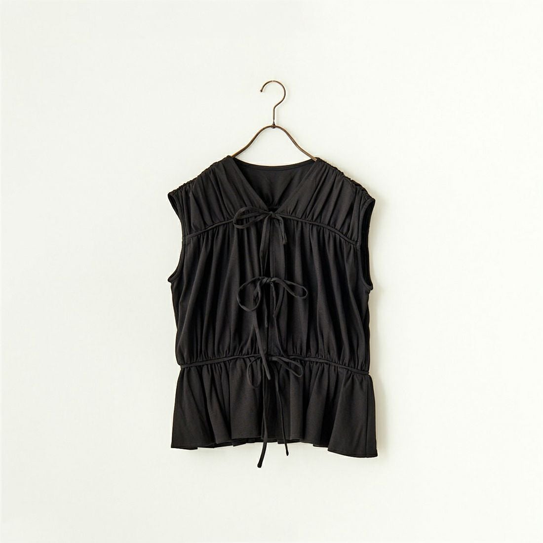 USINE [ユジーヌ] リボンギャザーTシャツ [2420803] BLACK