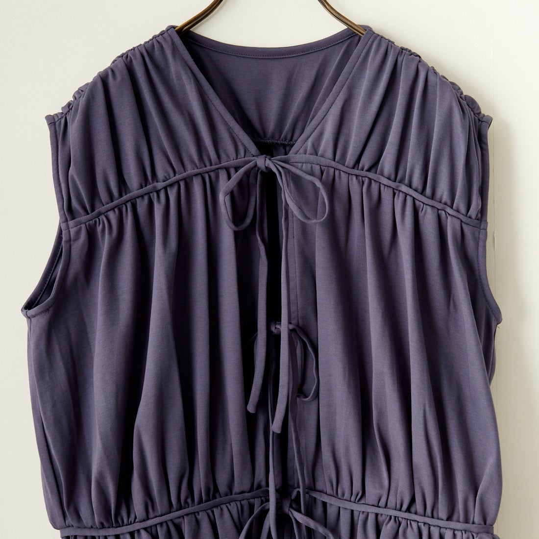 USINE [ユジーヌ] リボンギャザーTシャツ [2420803] BLUE GRAY