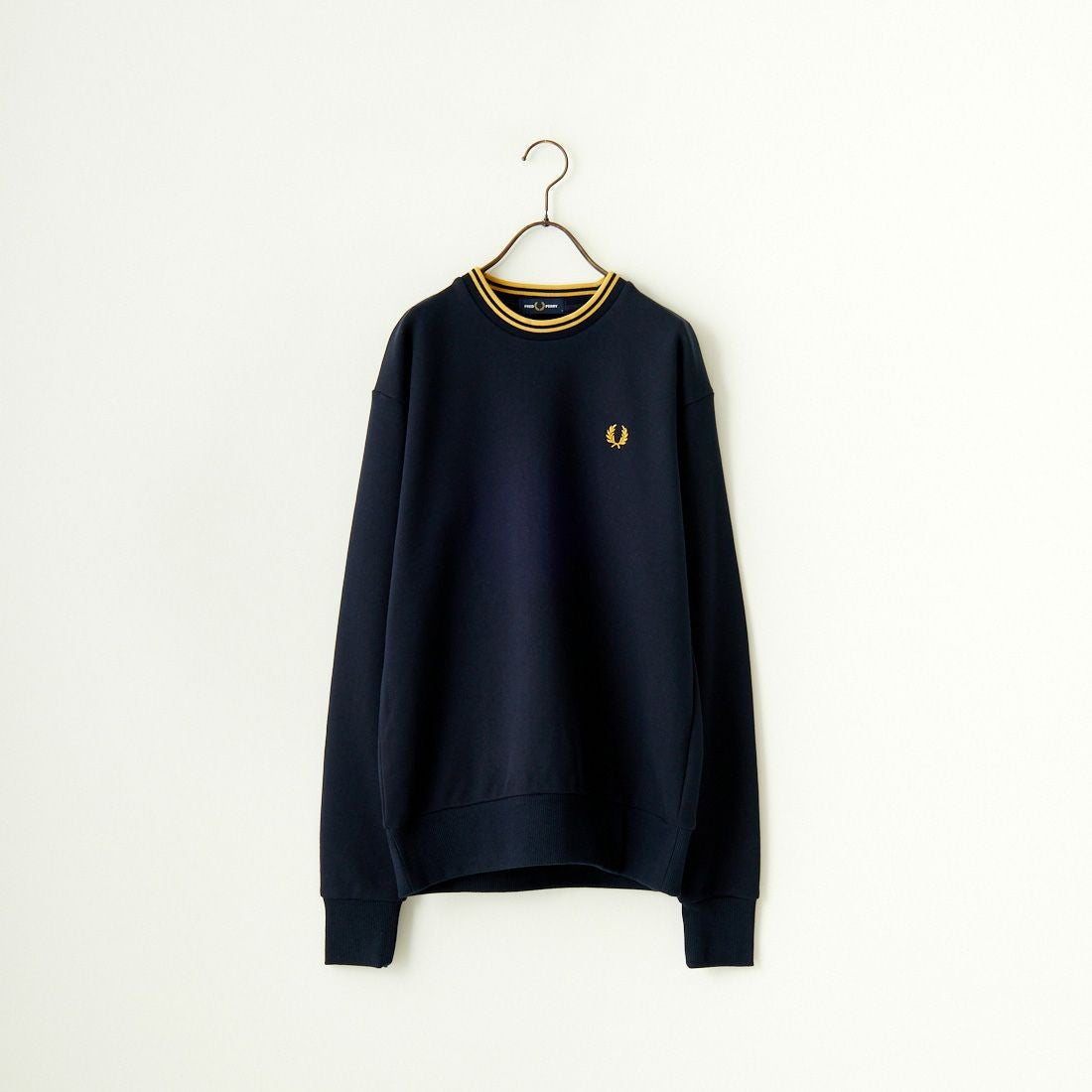FRED PERRY [フレッドペリー] 別注 ツインティップライン ワンポイントロゴ刺繍クルーネックスウェット [FPM-24A-004-JF] NAVY