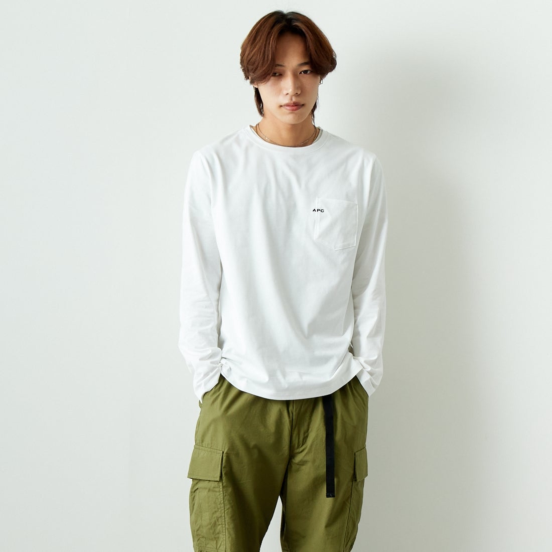 A.P.C. 刺繍入りポケットTシャツ ベージュ M A.P.C. (アーペーセー) S/S T-SHIRT POCKET_emb-JERSEY EPAIS TROIS