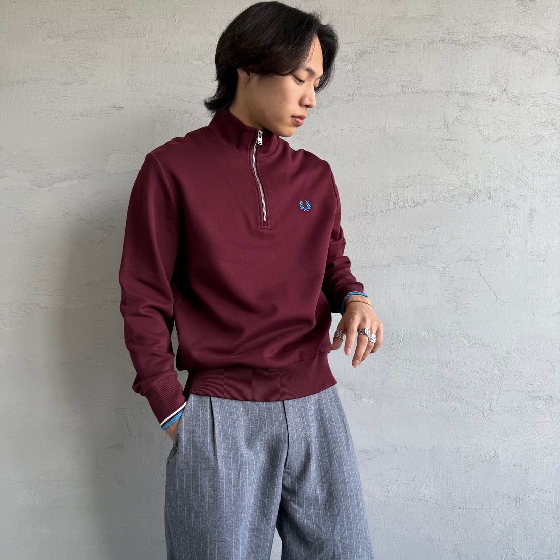 FRED PERRY [フレッドペリー] ワンポイントロゴ刺繍 ハーフジップ