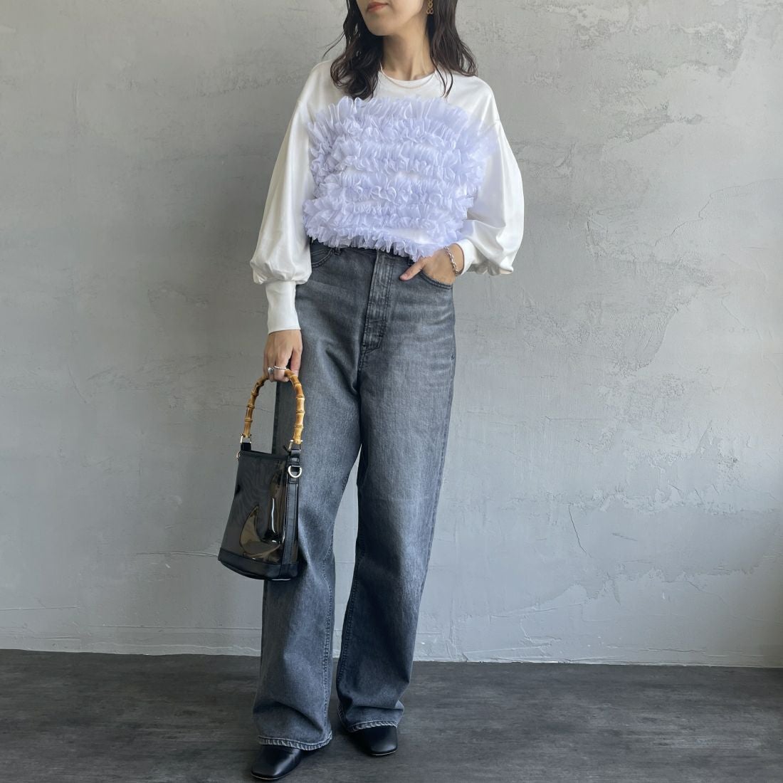 USINE [ユジーヌ] ピスチェドッキングプルオーバー [2430803] OFF WHITE &&モデル身長：160cm 着用サイズ：F&&