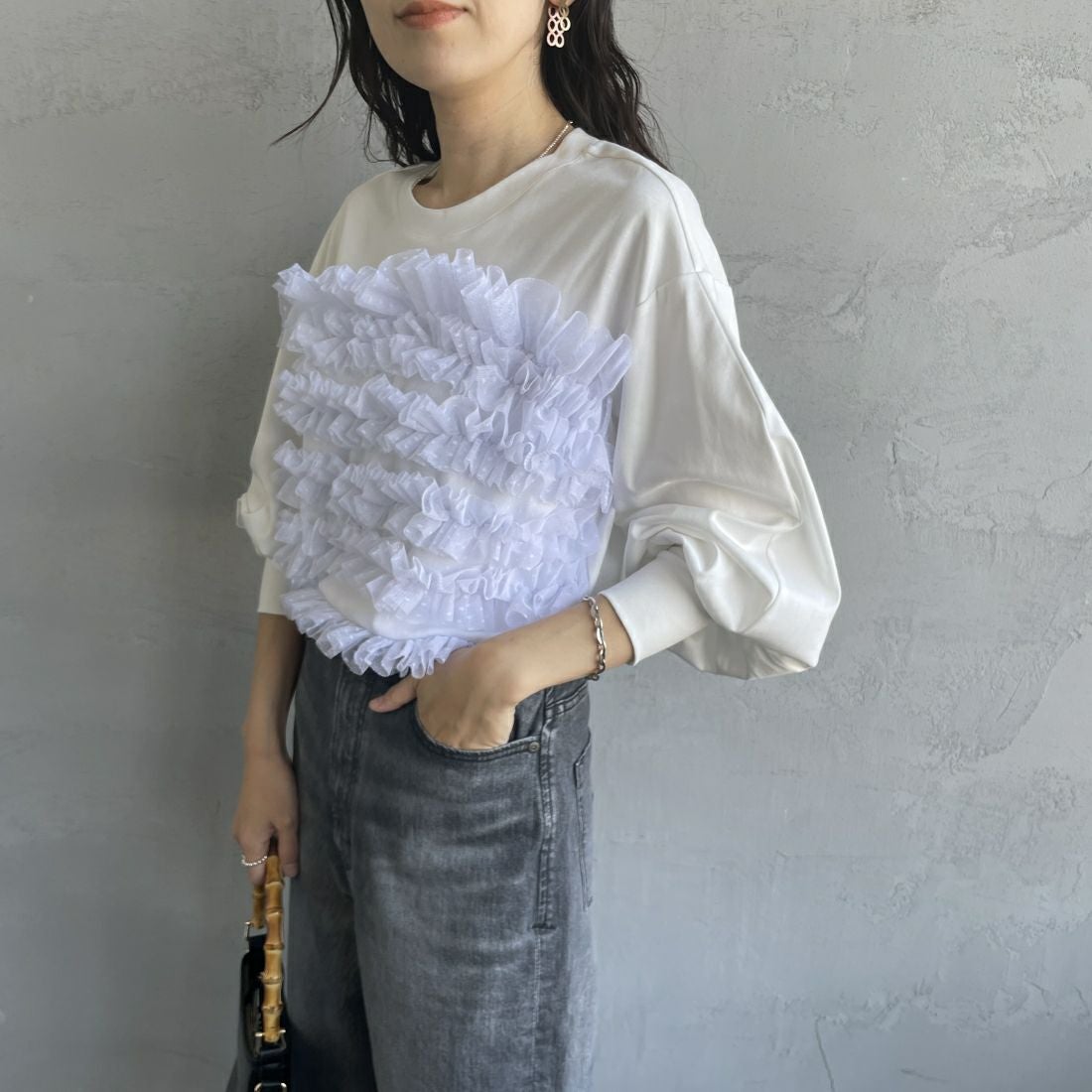 USINE [ユジーヌ] ピスチェドッキングプルオーバー [2430803] OFF WHITE &&モデル身長：160cm 着用サイズ：F&&