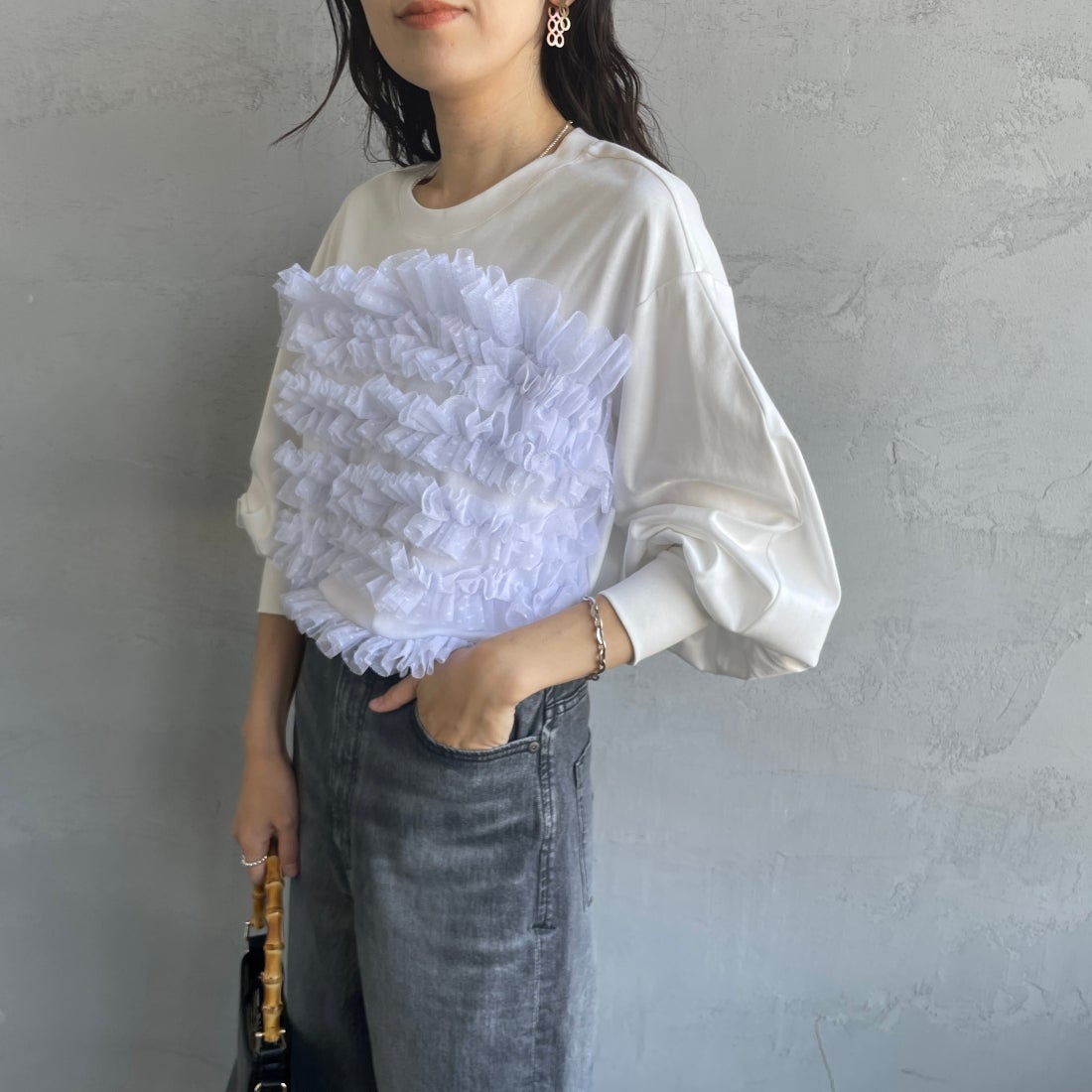 USINE [ユジーヌ] ピスチェドッキングプルオーバー [2430803] OFF WHITE &&モデル身長：160cm 着用サイズ：F&&