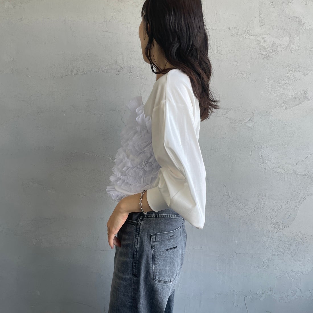 USINE [ユジーヌ] ピスチェドッキングプルオーバー [2430803] OFF WHITE &&モデル身長：160cm 着用サイズ：F&&