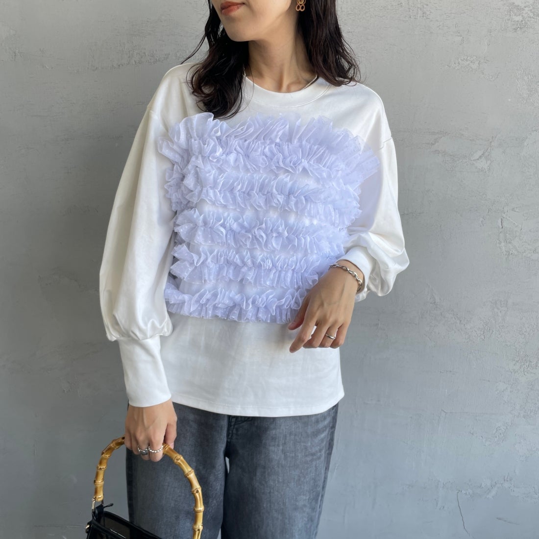 USINE [ユジーヌ] ピスチェドッキングプルオーバー [2430803] OFF WHITE &&モデル身長：160cm 着用サイズ：F&&