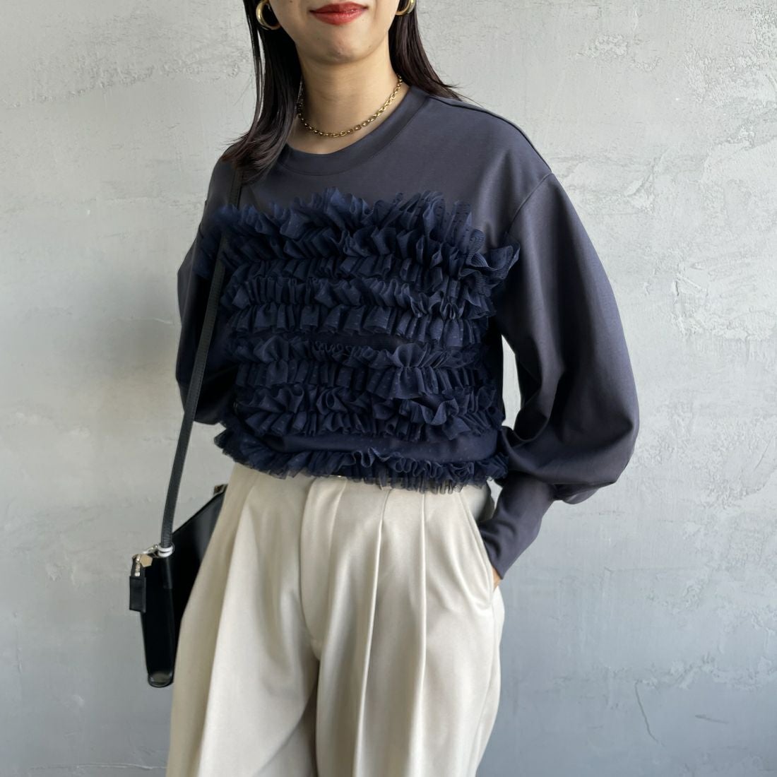 USINE [ユジーヌ] ピスチェドッキングプルオーバー [2430803] NAVY &&モデル身長：163cm 着用サイズ：F&&