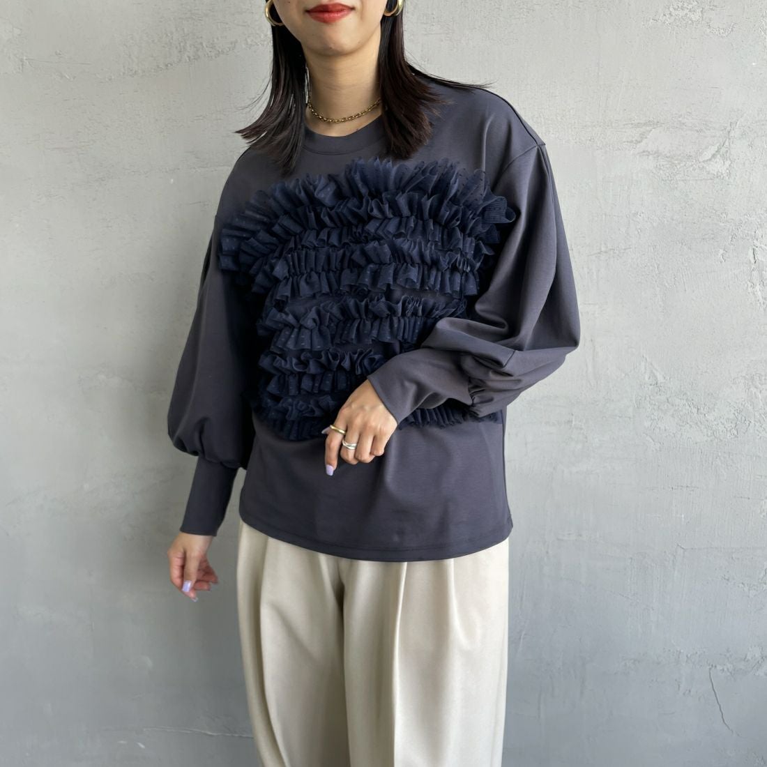 USINE [ユジーヌ] ピスチェドッキングプルオーバー [2430803] NAVY &&モデル身長：163cm 着用サイズ：F&&