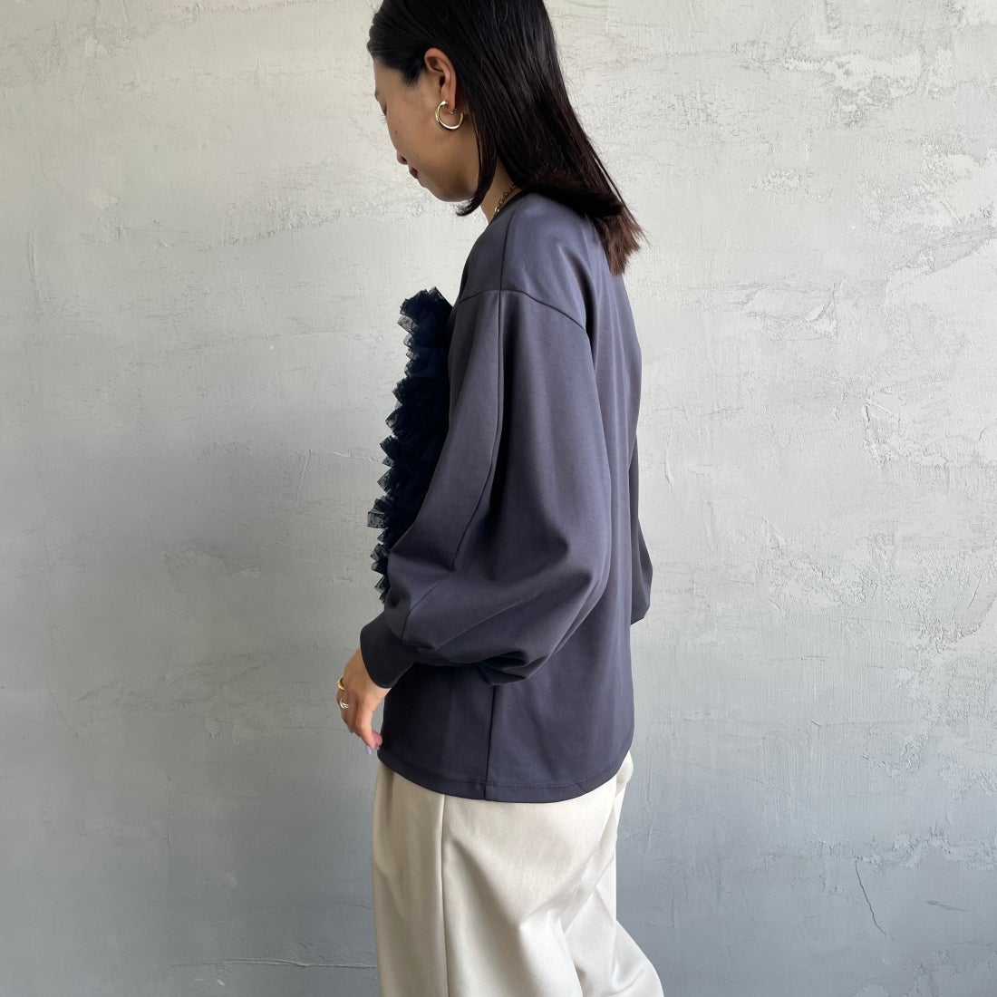 USINE [ユジーヌ] ピスチェドッキングプルオーバー [2430803] NAVY &&モデル身長：163cm 着用サイズ：F&&