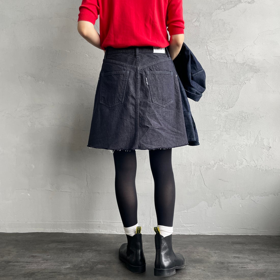 Americana × JEANS FACTORY [アメリカーナ × ジーンズファクトリー] 別注 カットオフデニムミニスカート [ASO-721-JF] ﾈｲﾋﾞｰ &&モデル身長：160cm 着用サイズ：S&&