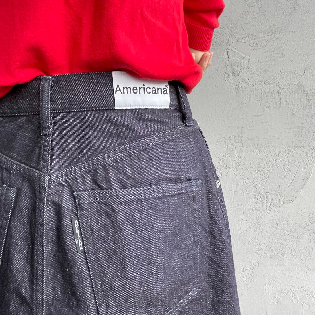 Americana × JEANS FACTORY [アメリカーナ × ジーンズファクトリー] 別注 カットオフデニムミニスカート [ASO-721-JF] ﾈｲﾋﾞｰ &&モデル身長：160cm 着用サイズ：S&&